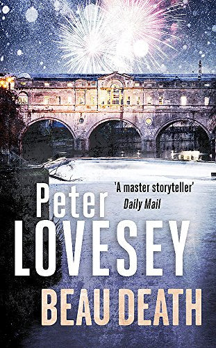 Book cover: “Beau Death” with fireworks over a bridge at night.