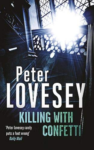 Book cover: dark staircase, bright light, and title “Killing with Confetti.”
