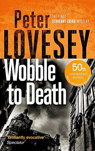 Book cover: "Wobble to Death" by Peter Lovesey, with city buildings.