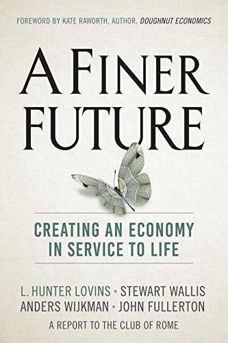 Book cover: "A Finer Future" with a butterfly on textured background.
