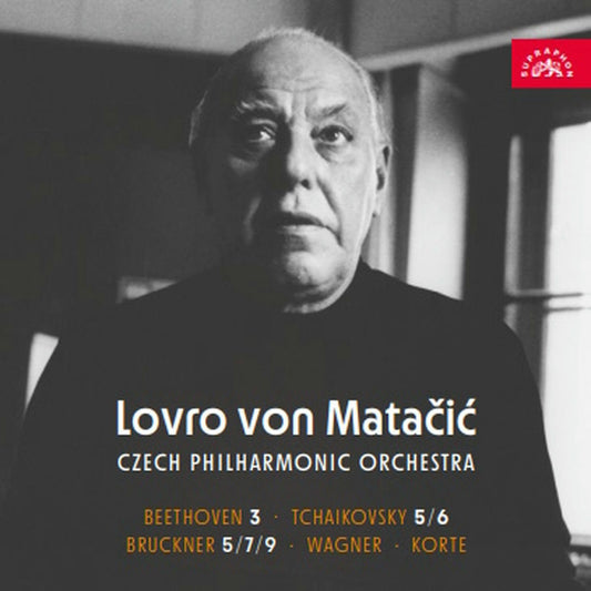 Black and white portrait of conductor Lovro von Matačić on a music album cover.