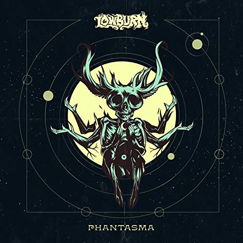 Dark album cover with a deer-like skeleton and celestial design elements.