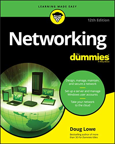 Book cover: "Networking For Dummies," 12th edition, with computers and globe.