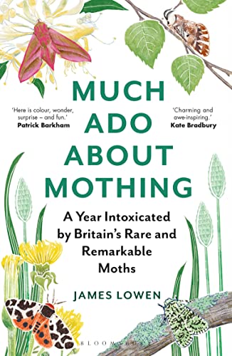 Book cover featuring moths, flowers, and green foliage with bold title text.