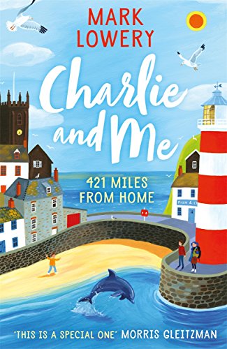 Book cover illustration showing a coastal town, a lighthouse, and a dolphin jumping.
