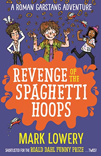 Book cover: three cartoon children amidst flying spaghetti hoops.
