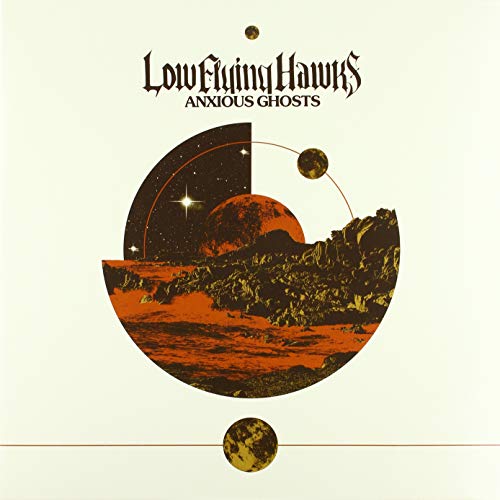 Vinyl record cover: "Lowflyinghawks - Anxious Ghosts" with celestial and landscape art.