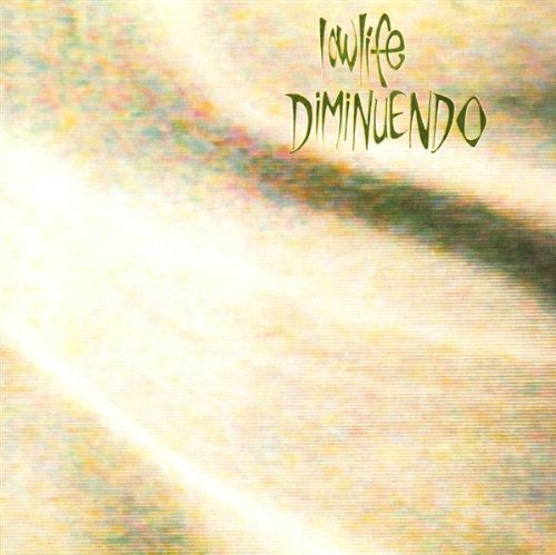 The alt text for the image is: "Lowlife Diminuendo album cover with abstract, multicolored background and green text."