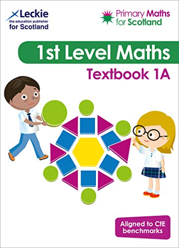 Primary Maths textbook 1A for Scotland, featuring children and shapes.