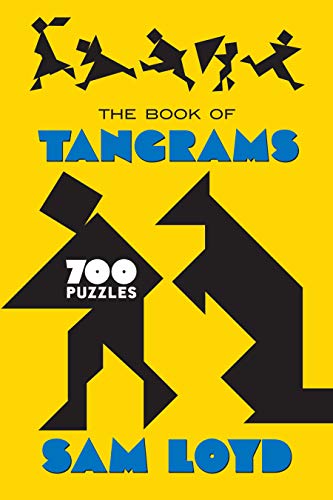 Book cover with yellow background, black tangram figures, and blue text title.