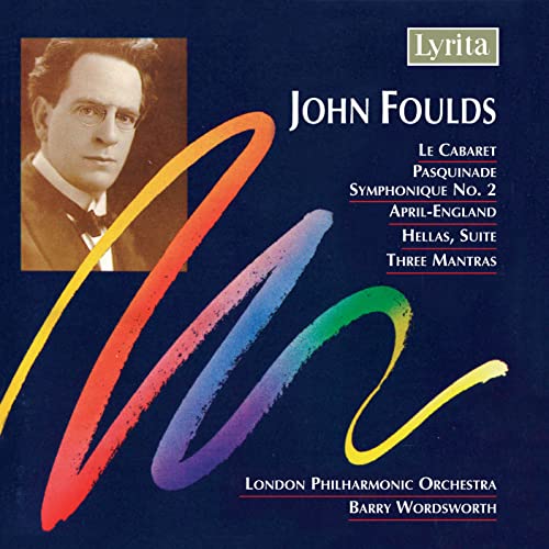 CD cover featuring a portrait of composer John Foulds and colorful abstract lines.