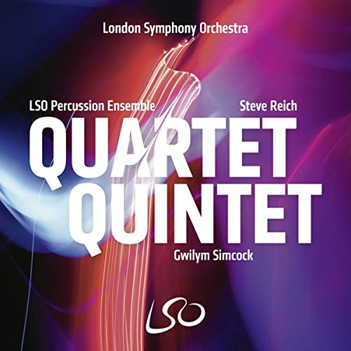 CD cover for LSO Percussion Ensemble’s “Quartet Quintet” with abstract design.