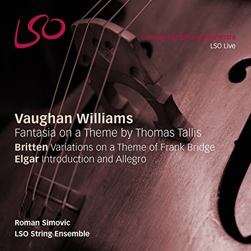 CD cover featuring a violin and text listing composers Vaughan Williams, Britten, Elgar.