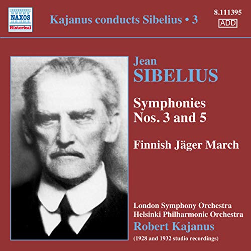 CD cover featuring a portrait of composer Jean Sibelius on a red background.