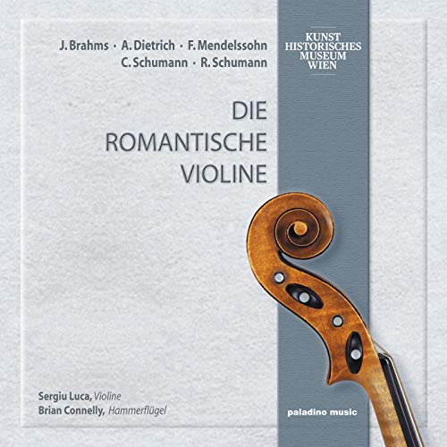 CD cover featuring a violin and composers’ names: Mendelssohn, Schumann, Brahms.