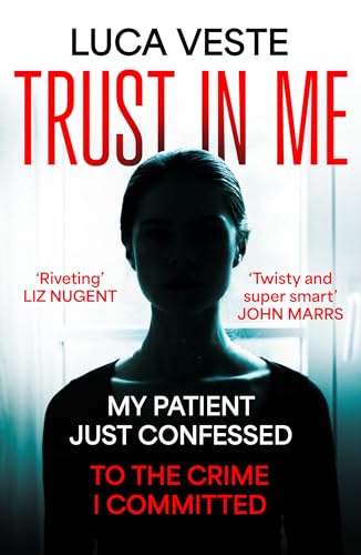 Book cover: shadowed woman’s face over a pale background, red title “Trust In Me”.