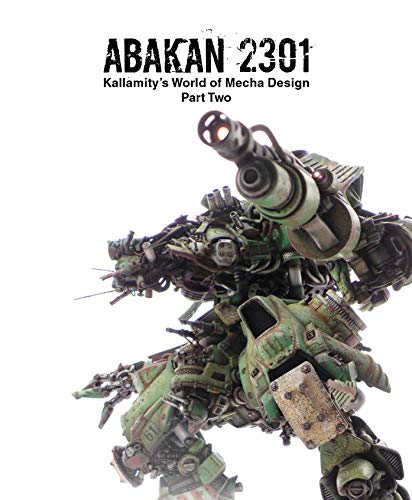 Detailed, weathered green mecha robot with a large cannon, book cover.