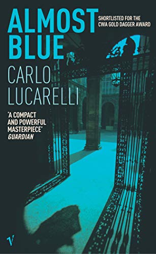 Book cover: “Almost Blue” with a blue-toned courtyard scene.