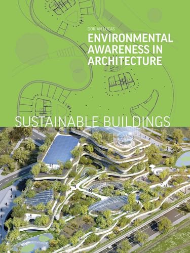 Book cover: “Sustainable Buildings,” featuring architectural plans and a green roof.