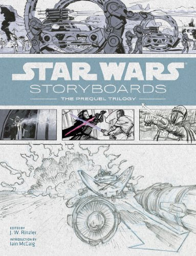 “Star Wars Storyboards” book cover with sketches of vehicles and characters.