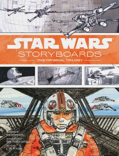 Book cover featuring Star Wars storyboards, X-wing fighters, and a pilot in a cockpit.
