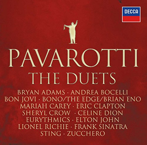 CD cover for Luciano Pavarotti’s “The Duets” featuring artist names.
