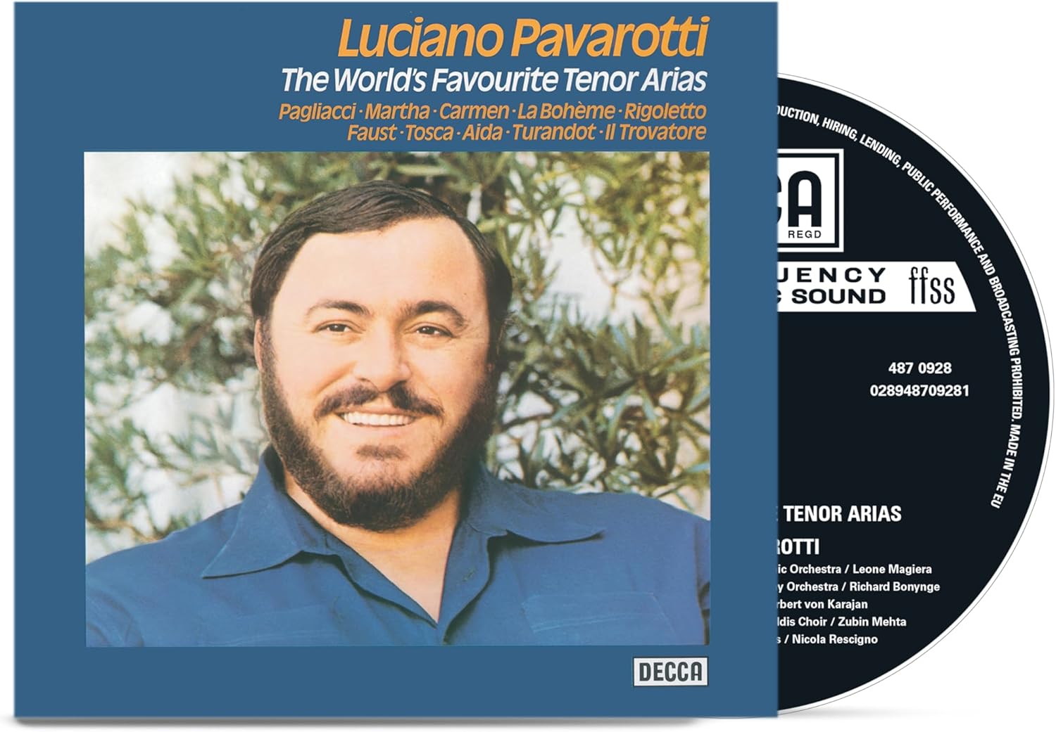 CD cover featuring Luciano Pavarotti, a smiling tenor with a beard.
