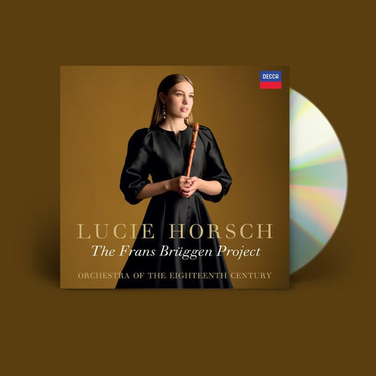 CD cover featuring Lucie Horsch with a recorder and a rainbow disc.