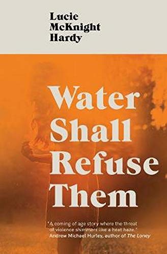 Book cover with dark theme, featuring water and possibly a group of people.