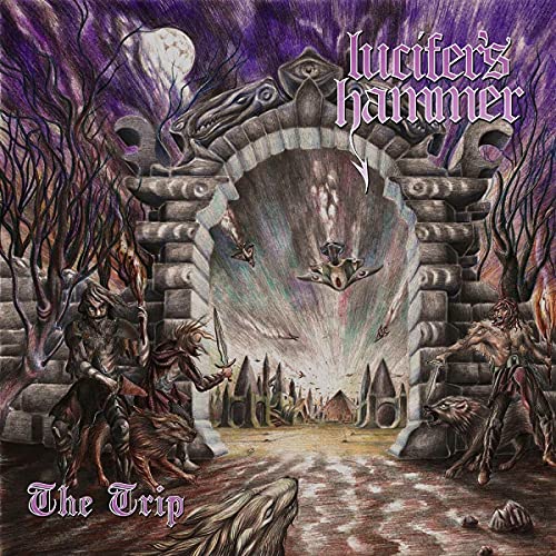 CD cover for Lucifer's Hammer's "The Trip," featuring a gothic archway scene.