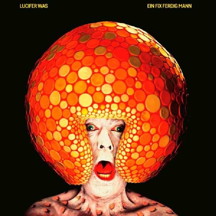 Album cover: face with open mouth, framed by a large spotted orange sphere.