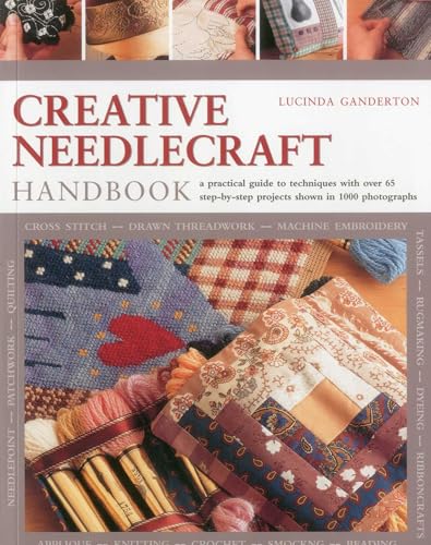 Book cover for Creative Needlecraft Handbook showing various sewing, quilting, and embroidery projects.