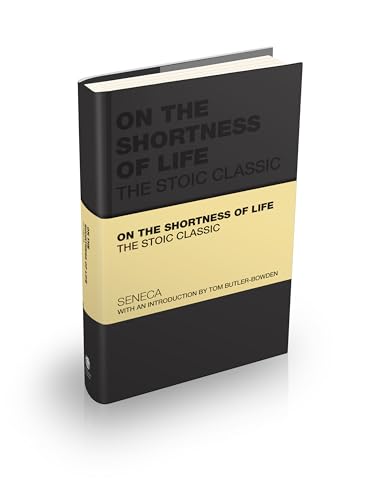 A black book titled On the Shortness of Life with a beige center band.