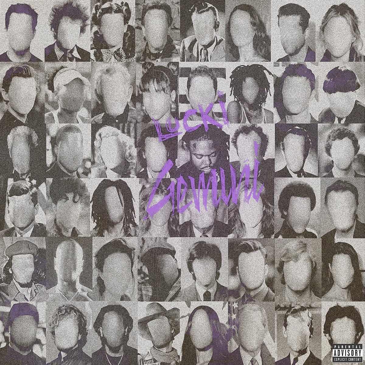 LUCKI album cover featuring a central portrait amidst blurred faces.