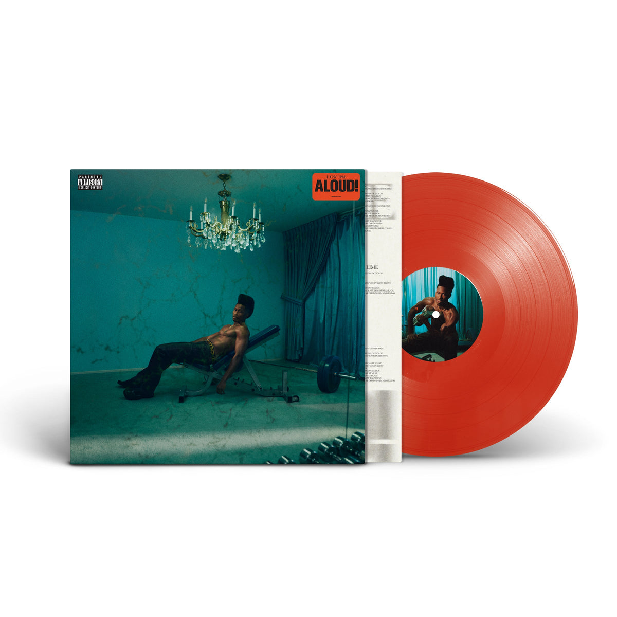 Lucky Daye’s “Aloud” orange vinyl record with album cover art.