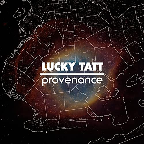 Vinyl record cover for "Lucky Tatt - Provenance" with celestial map design.