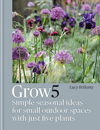 Book cover with purple alliums, irises, and text “Grow 5”.