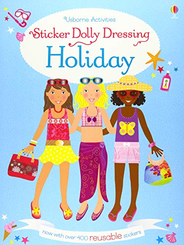 Three diverse girls in summer outfits on a blue background with holiday-themed icons.