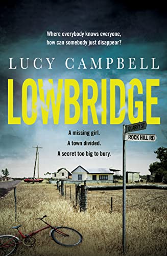 Book cover for “Lowbridge” featuring a rural landscape and street signs.