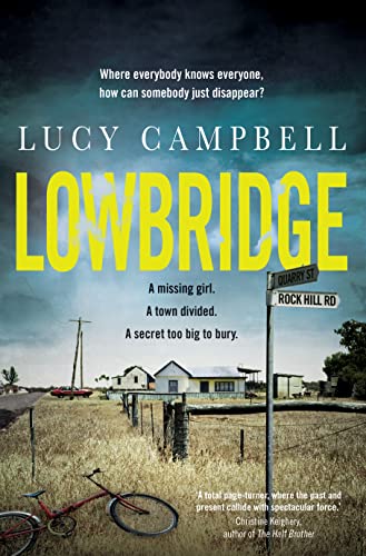 Book cover for "Lowbridge" with a rural street scene and bicycle.