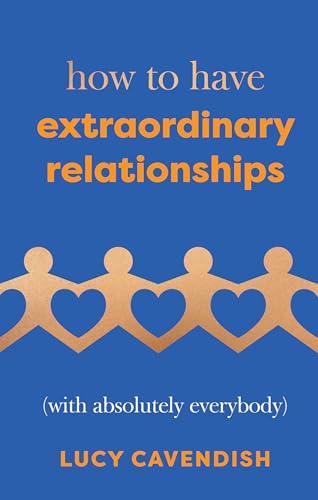 Book cover: blue background, paper people holding hands, title & author text.