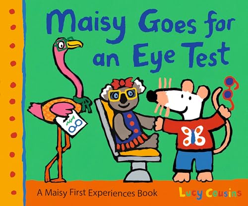 Book cover illustration featuring Maisy the mouse, a koala, and a flamingo optician.