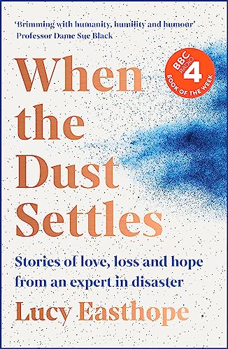 Book cover: “When the Dust Settles” by Lucy Easthope, with blue watercolor.
