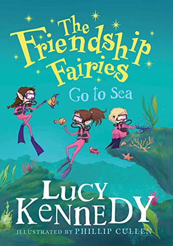 Book cover: three fairies in diving gear underwater with coral.