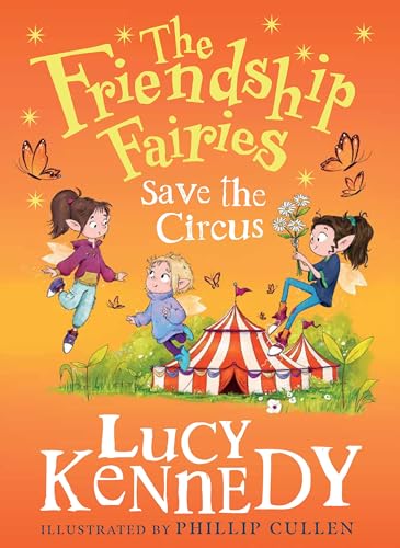 Book cover with three fairies, a circus tent, and colorful lettering.