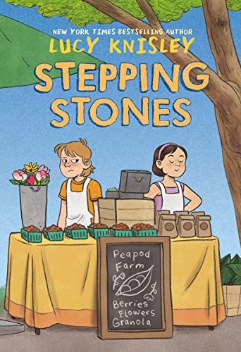 Graphic novel cover: two children at a farm stand with produce.