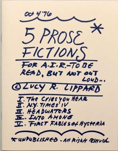 Blue handwritten cover of “5 Prose Fictions” by Lucy R. Lippard.
