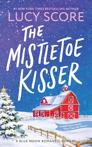 Book cover: "The Mistletoe Kisser" with a snowy barn and Christmas tree.