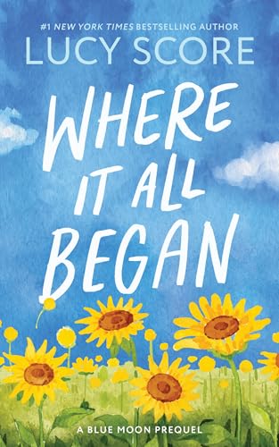 Book cover with blue watercolor background, sunflowers, and white title text.