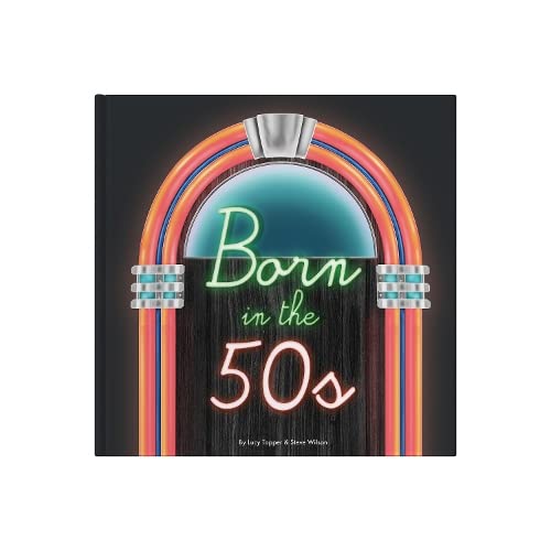 Book cover with neon signs reading Born in the 50s against a dark background.
